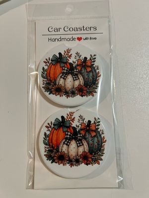 Pumpkin Scene Ceramic Car Coasters Fall Setting