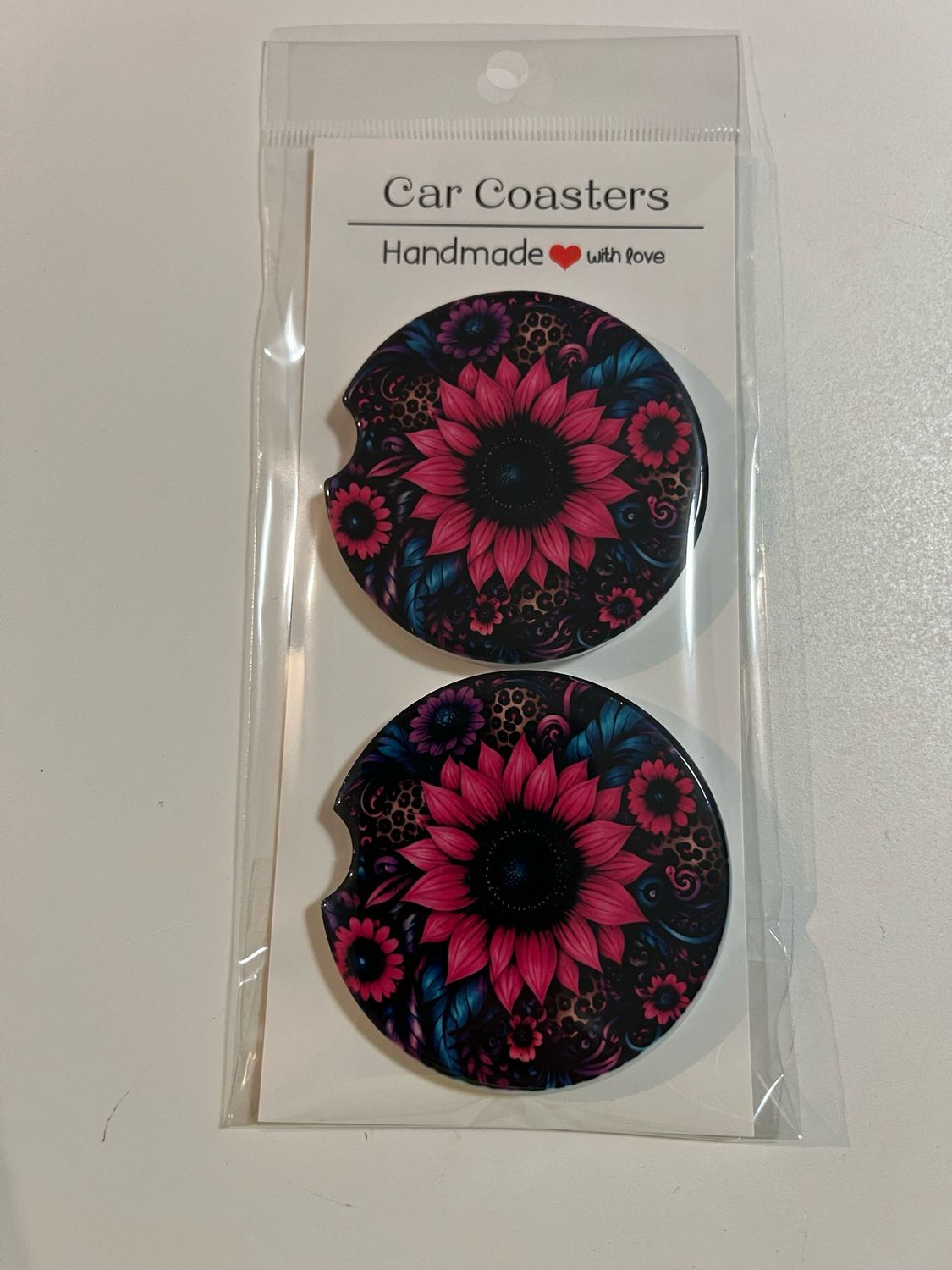 Purple/pink Sunflower Ceramic Car Coasters