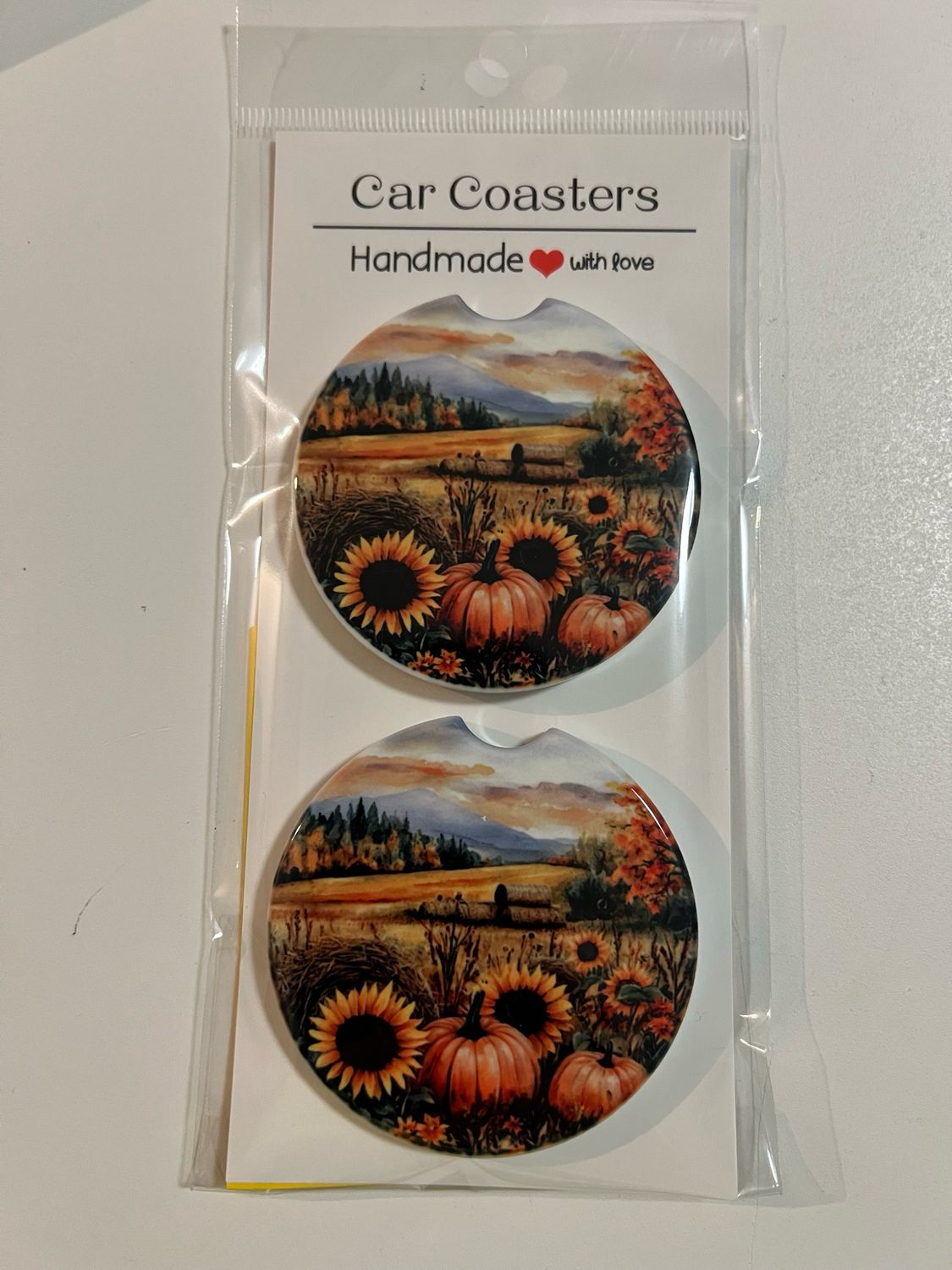 Pumpkin Farm Scene Ceramic Car Coasters Fall Setting