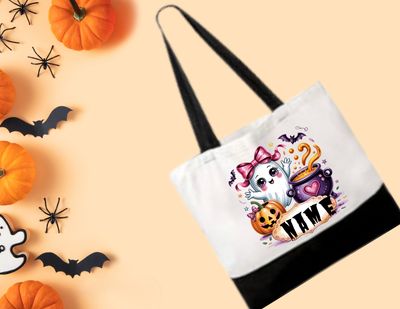 Pink Ghost Personalized Canvas Trick Or Treat Bag