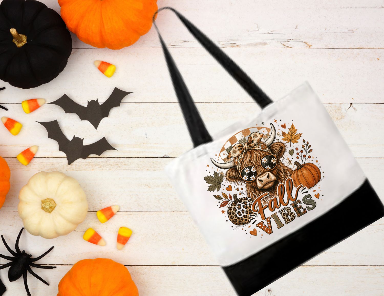 Highland Cow Fall Vibes Canvas Reusable Tote Bag