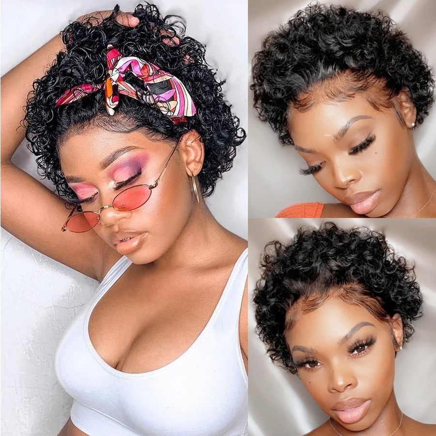 Pixie Cut Wig Short Bob Curly HD Lace Frontal Human Hair Wig Transparent Lace Front Wig Deep Wave Cheap Human Hair Wig