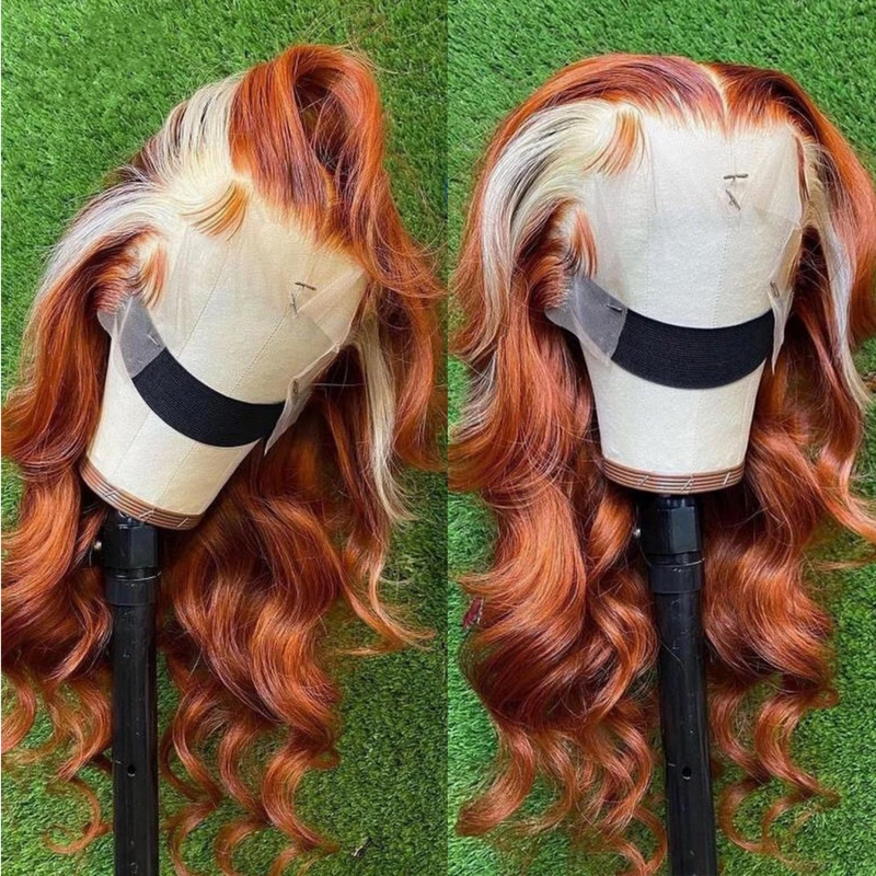 Long Ginger Lace Front Wigs Synthetic Body Wave Wig For Women Preplucked Heat Resistant Fiber Hair Lace Front Wig