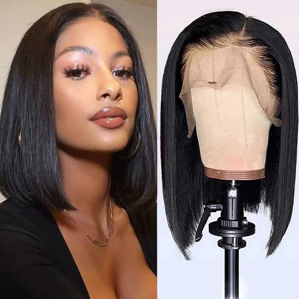 Bob Wig Human Hair 13x4 Bob Lace Frontal Long Synthetic 13x4 Lace Front Wigs Pre-Plucked with Baby Hair Straight Short Bob Wig 150% Density Brazilian Virgin Human Hair Bob Wigs