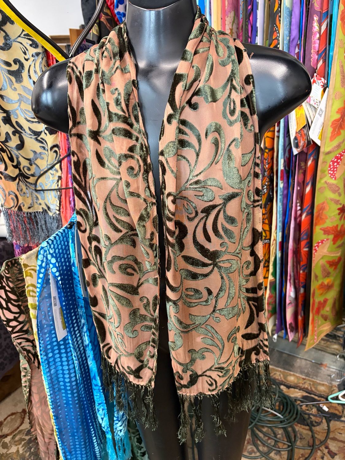 Burnout Scarf - Chocolate Mint With Fringe