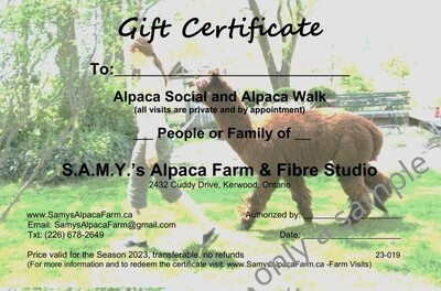 Gift Certificate for farm visit / alpaca walk