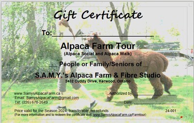 Gift Certificate for Alpaca Farm Tour