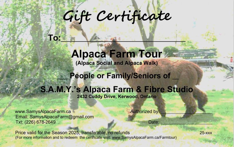 Gift Certificate for Alpaca Farm Tour
