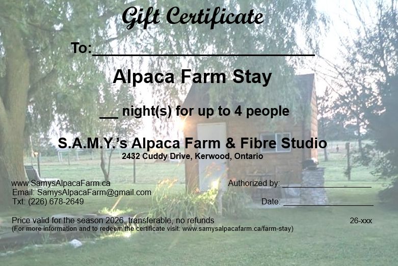 Gift Certificate for Alpaca Farm Stay (Sleepover)