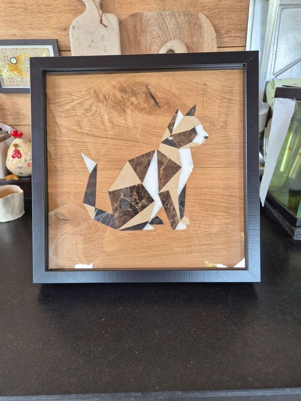 Chatte marqueterie origami marbre