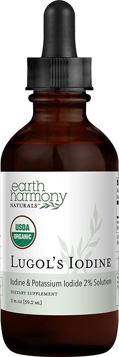 Earth Harmony Naturals USDA Organic Potassium Iodide 250mcg and Lugol&#39;s Iodine 2% Solution 3000 mcg - 1 &amp; 2 Fl Oz