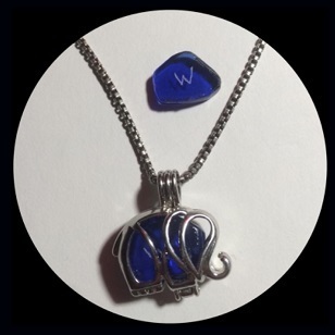 Metalphant Authentic Sea Glass Necklace - RHODIUM PLATED - DEEP BLUE