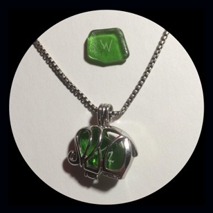 Metalphant Authentic Sea Glass  Necklace - RHODIUM PLATED -SEA GREEN