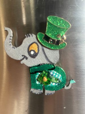 Wilby's Wonders Hand Painted Wilbur The Metalphant 2026 St Phantricks Magnets!- With 1 Piece of Custom Made Clover Sea Glass (Domestic Shipping), SKU MO-WW-WD