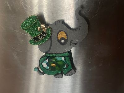 Wilby's Wonders Hand Painted Wilbur The Metalphant 2026 St Phantricks Magnets!- With 1 Piece of Custom Made Clover Sea Glass (Domestic Shipping), SKU MO-WW-WD