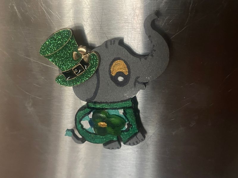 Wilby's Wonders Hand Painted Wilbur The Metalphant 2026 St Phantricks Magnets!- With 1 Piece of Custom Made Clover Sea Glass (Domestic Shipping), SKU MO-WW-WD