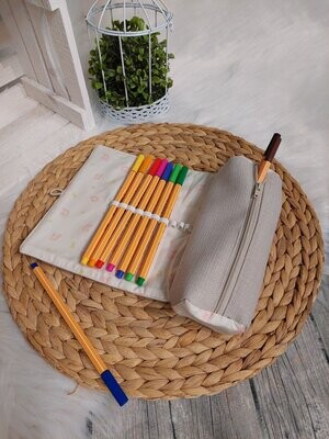 Federmappe (Farbbeispiel beige) mit extra Fach als Stifthalter aus Polstercanvas in 36 Farben