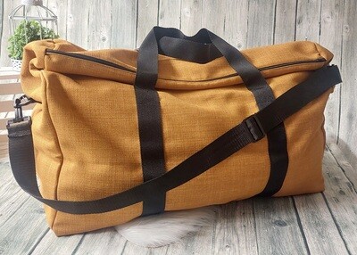 Sport-/Reisetasche XL mit Umschlag (Farbbeispiel ocker) aus Leinenoptik Canvas, Freizeittasche, Urlaubstasche in 36 Farben