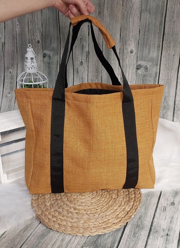 Einkaufstasche Einkaufstasche "Shopper L" WASSERFEST (Farbbeispiel ocker) aus Polstercanvas, Tasche, Reisetasche, Freizeittasche, Sporttasche in 36 Farben