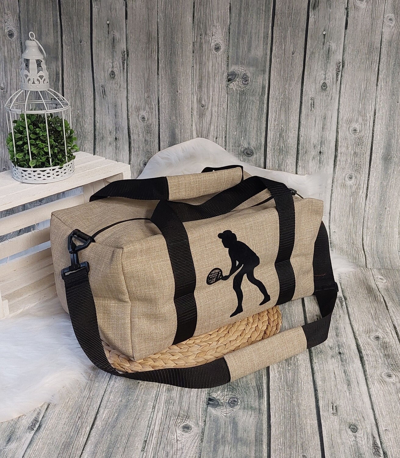 Sport-/Reisetasche L (Farbbeispiel sand) Aufdruck Tennis, Handgepäck, Urlaubstasche, Tasche aus Polstercanvas in 36 Farben
