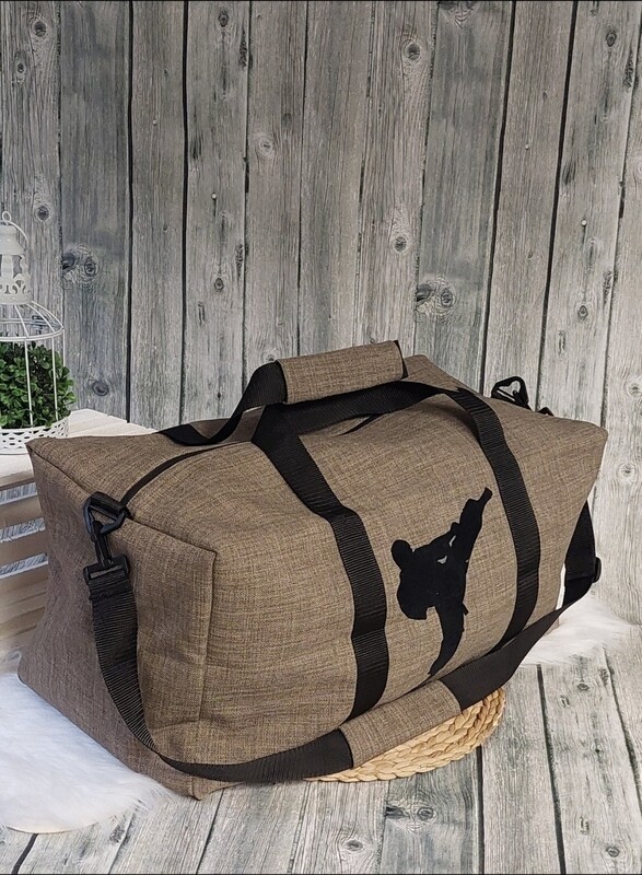 Sport-/Reisetasche XL (Farbbeispiel braun) mit Aufdruck Kampfsport, Freizeittasche, Urlaubstasche aus Polstercanvas in 36 Farben