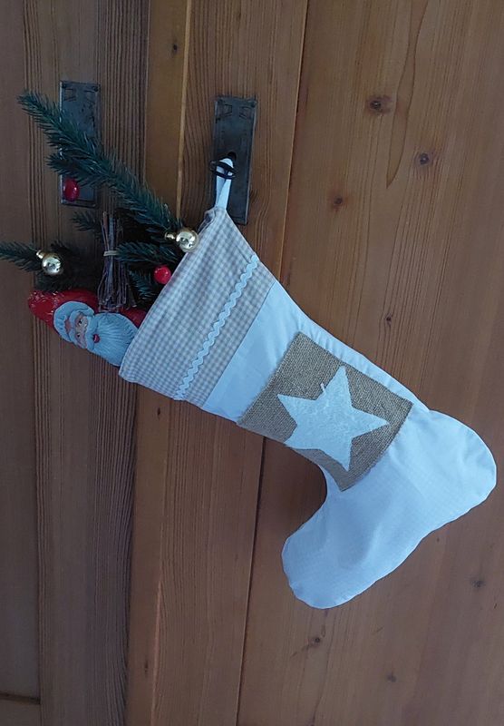 Nikolausstiefel aus Baumwolle und Jute, Stiefel mit Namen, Weihnachtstiefel, Nikolausbeutel mit Name