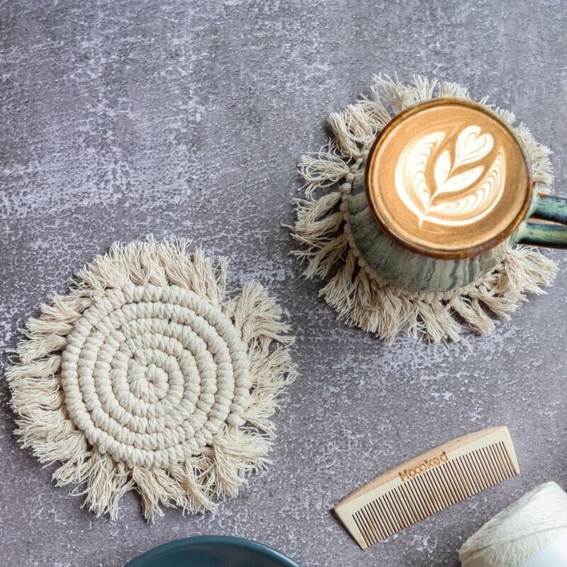 Hoooked DIY Makramee-Set Untersetzer Guscio Almond