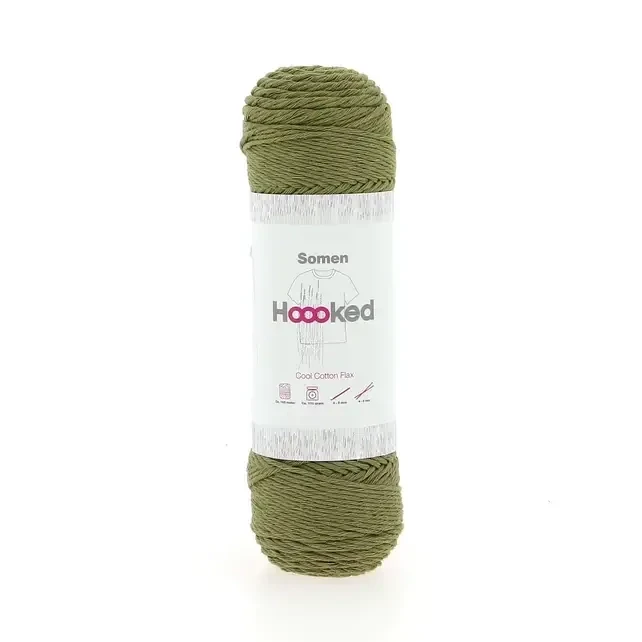 Hoooked Somen – 100 g Baumwoll-Leinengarn, Farbe: Avocado
