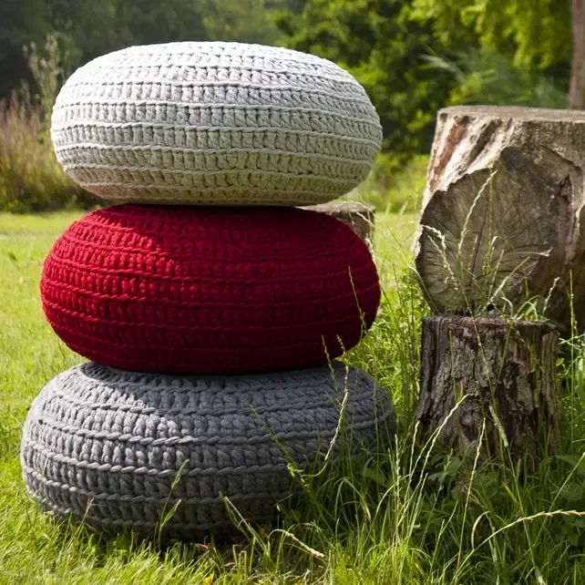 Hoooked DIY Häkel & Strick Set Zpagetti Pouf Vanilla Cream White