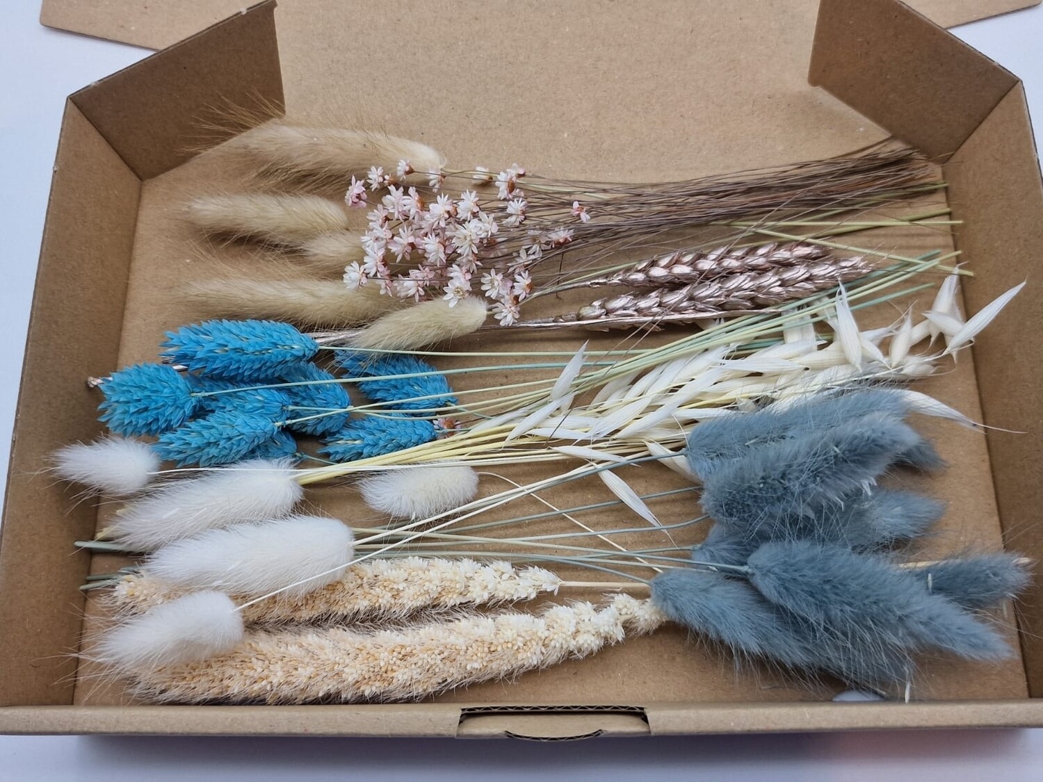 Trockenblumenbox Weiß/Natur/Blau