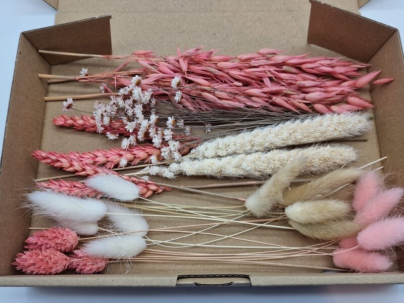 Trockenblumenbox Weiß/Natur/Rosa