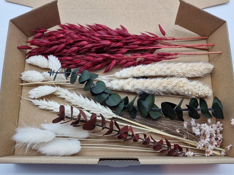 Trockenblumenbox Natur/Weinrot/Grün