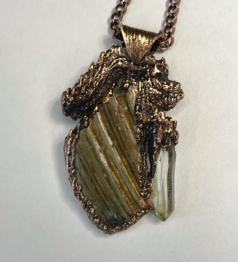 "The Naiad" Pendant Copper Seashell and Quartz Crystal