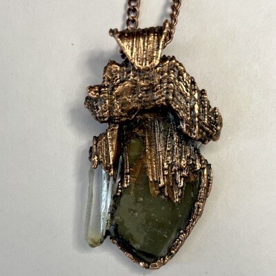 "The Naiad" Pendant Copper Seashell and Quartz Crystal