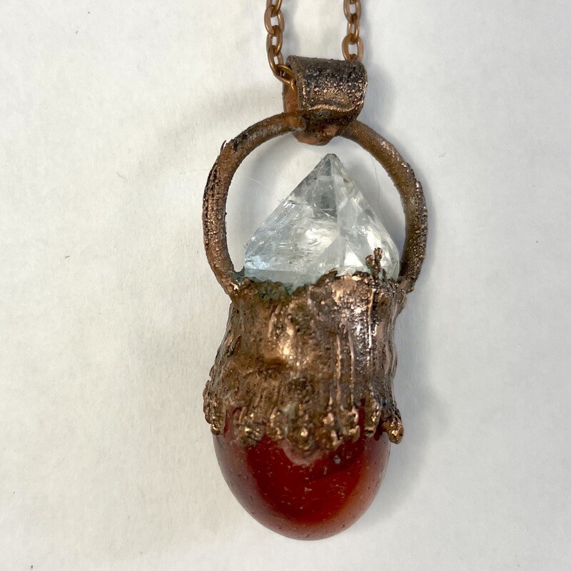 "The Artifact" Copper Carnelian Apophyllite Pendant