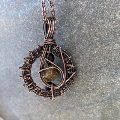 Celestial Copper Woven Wire Pendant With Jasper and Black Onyx