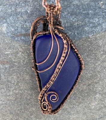 Cobalt Blue Glass in Copper Woven Wire