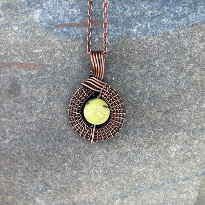 Jade Bead in Copper Wire Weave Pendant