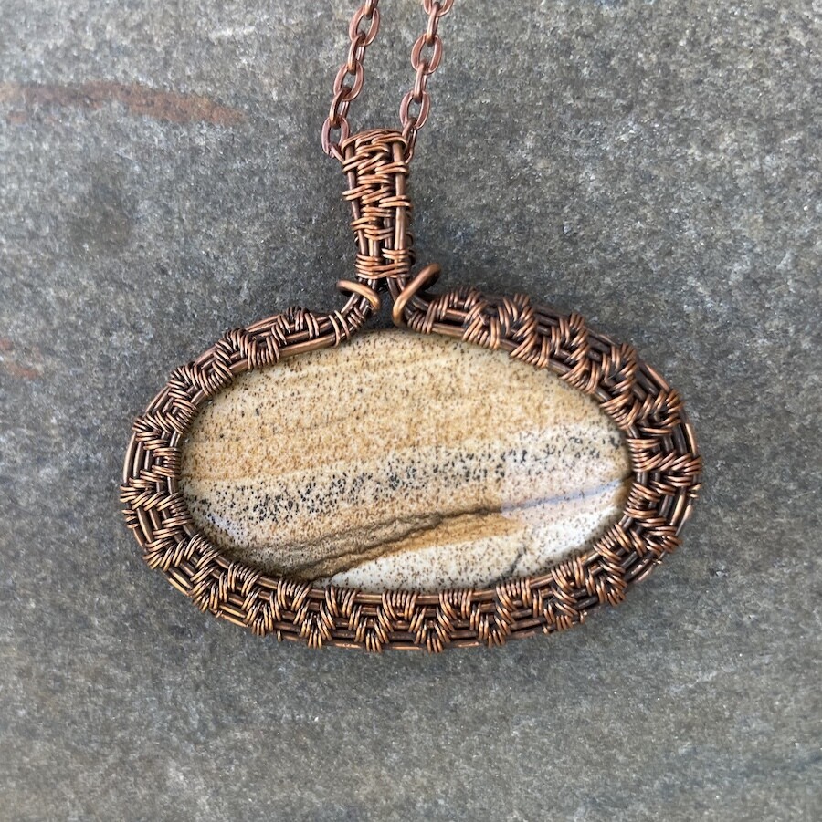 Landscape Jasper in Woven Copper Wire Sun