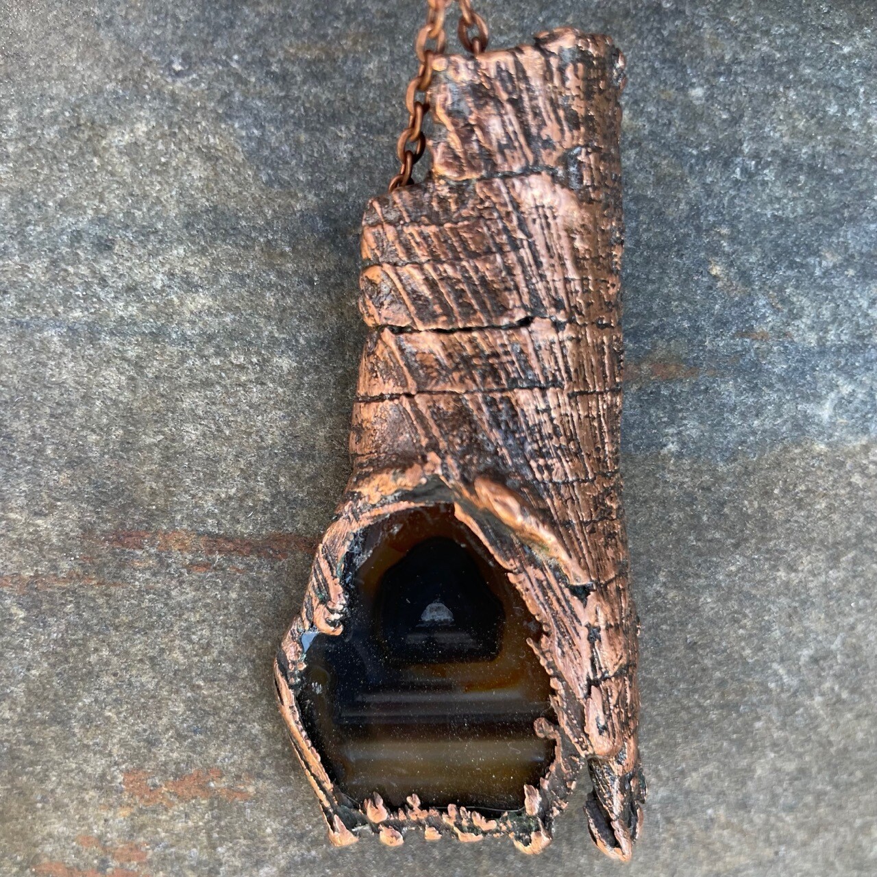 Geode in a Copper Clad Knothole Pendant