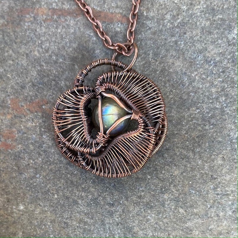 Celtic Rose Triquetra Woven Wire Pendant With Labradorite