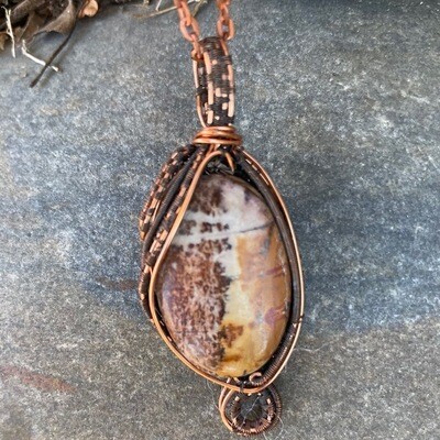 Picture Jasper in Copper Wire Weave Pendant