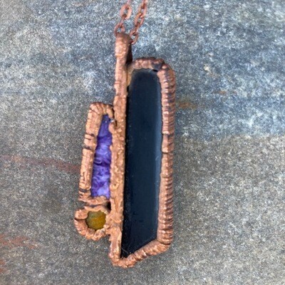 Charoite Jet and Tiger's Eye Composite in Copper