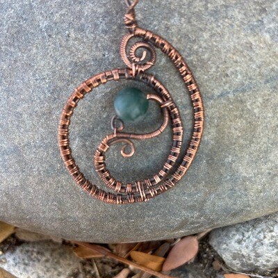 Moss Agate in Wire Weave Spiral Pendant
