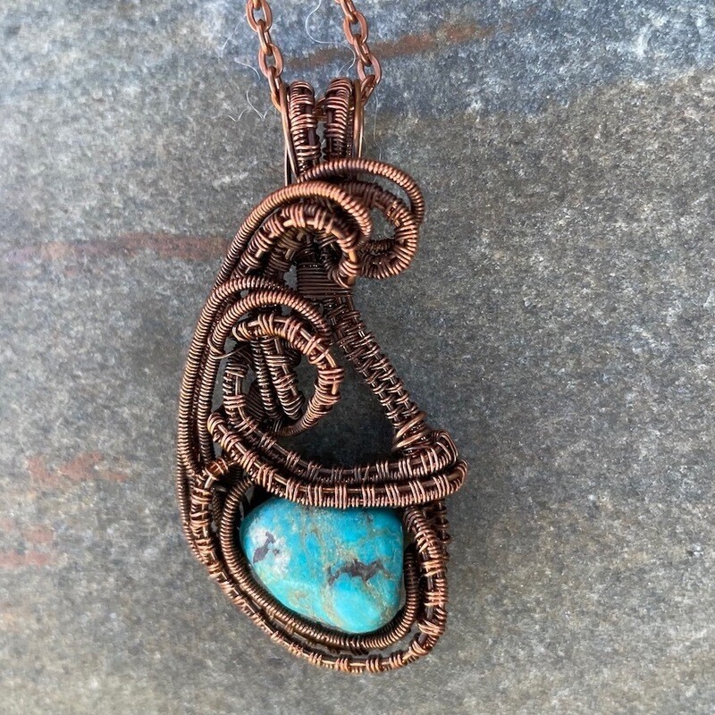 Turquoise in Copper Woven Wire Pendant