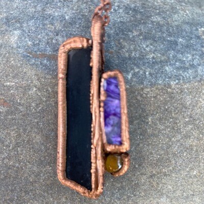 Charoite Jet and Tiger's Eye Composite in Copper