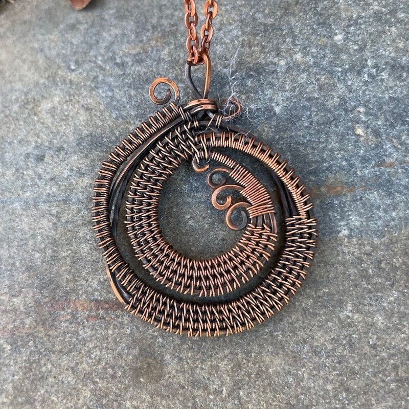 Copper Woven Wire Spiral Pendant