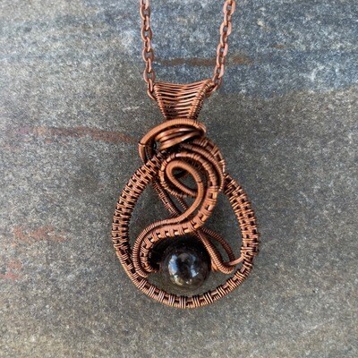 Tourmalinated Quartz in Woven Copper Wire Pendant