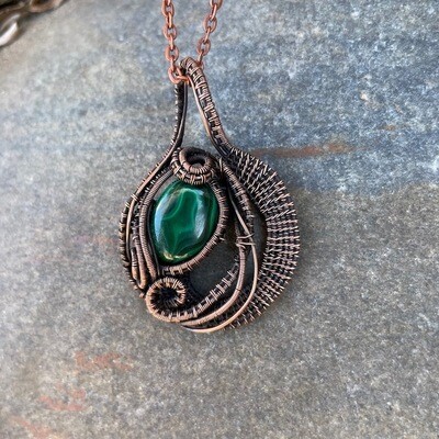 Malachite in Copper Wire Weave Pendant