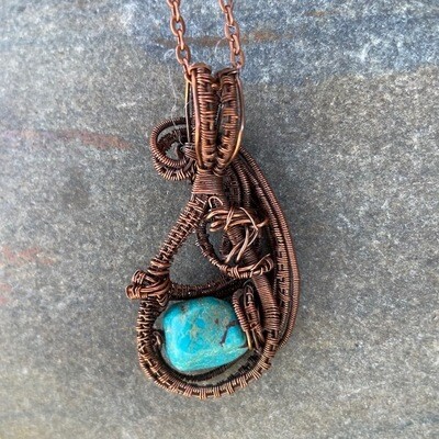 Turquoise in Copper Woven Wire Pendant